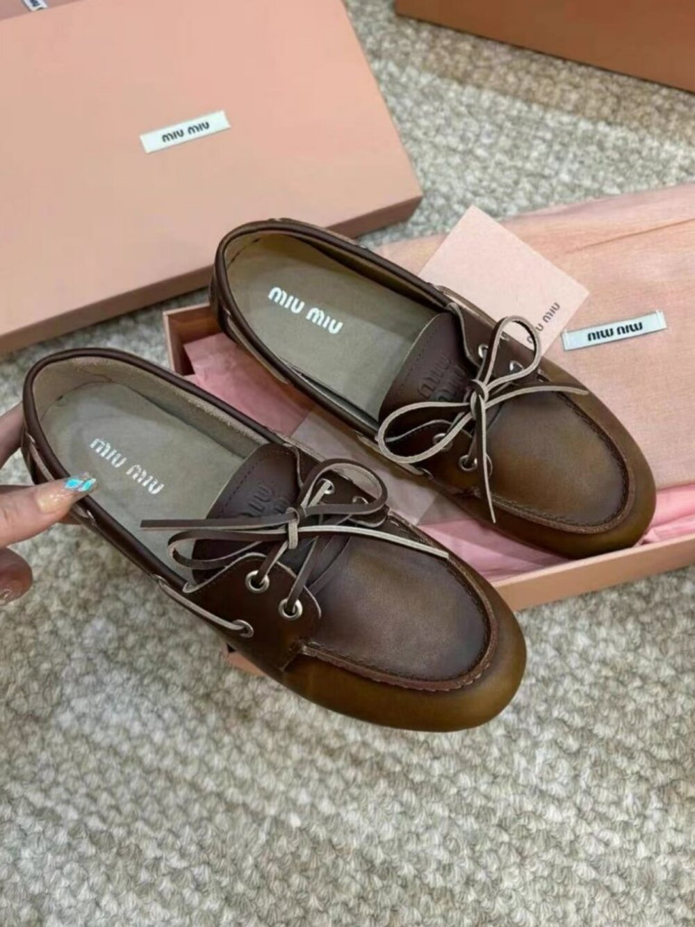 Miu Miu Brown Leather Bow Mule Loafers